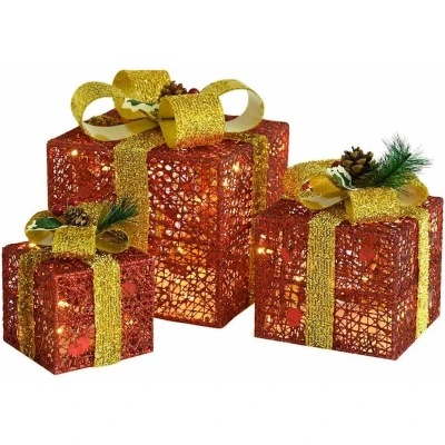Image of vidaXL Decorative Christmas Gift Boxes 3 pcs Red Outdoor Indoor
