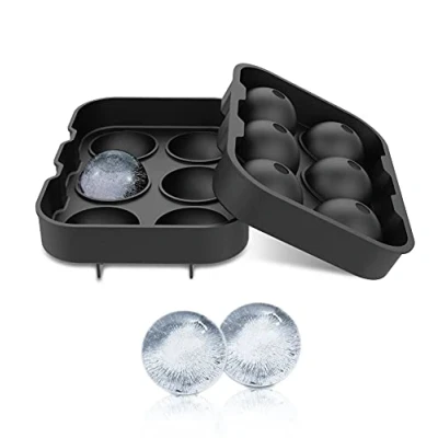 Image of Nicoman Easy Release Silicone ICE Cube Mould with Spill Resistant Lids, Giant Ball, Suitable for Whiskey Cocktail Wine or Any Drink, Black