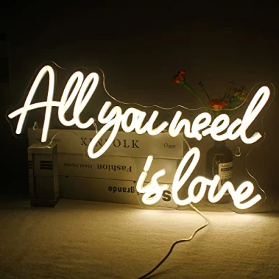 Image of All You Need is Love Neon Sign, Warm white Signs for Wedding, LED Light Up Sign Bedroom, Livingroom, Engagement, Wedding Decor