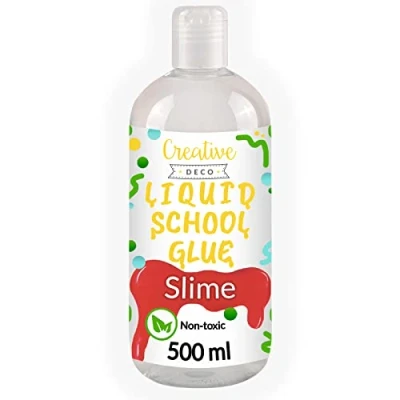 Image of Creative Deco Clear Slime Glue Activator 500ml Liquid School PVA Transparent Craft for Crafting, Paper, Art, Glass, Wood, Craft, Cardboard, DIY Washable, Non Toxic