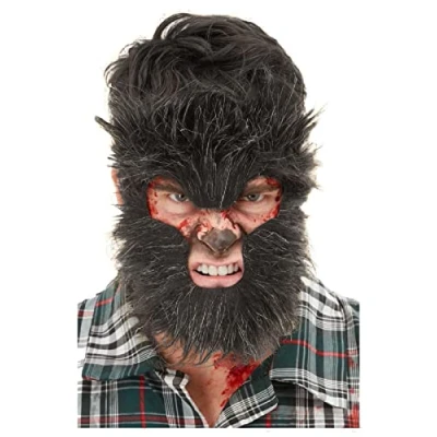 Image of MIMIKRY Werewolf Face Hair Fur Mask Wolf Person Beard Demon Monster