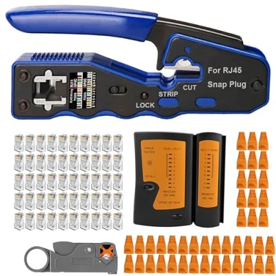 Image of MAYLINE Crimper RJ45 Cat7 Network Cutter Crimping Tool Kits, CAT5 CAT6 Professional Net Maintenance LAN Cable Tester Stripper, Wire Crimp Repair Stripping Pliers Set(Orange)