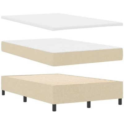 Image of Box Spring Bed with Mattress &amp; Bench Cream 120x200 cm Fabric Vidaxl