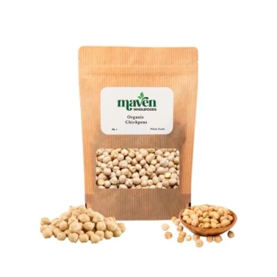 Image of Maven wholefoods Organic Chickpeas 3kg Raw GMO Free High Fibre &amp; Protein Certified Suitable for Vegetarian Vegan Packed Fresh in Resealable Bags (3kg)