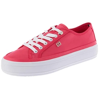 Image of Tommy Hilfiger Women Trainers Essential Canvas Shoes Vulcanised, Pink (Bright Cerise Pink), 6.5 UK