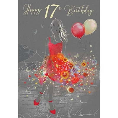 Image of Girl&#039;s Teenager Female Milestone Age 17 Birthday Greeting Card from the Gorgeous Grace Range Glitter &amp; Foil Finished (17th)