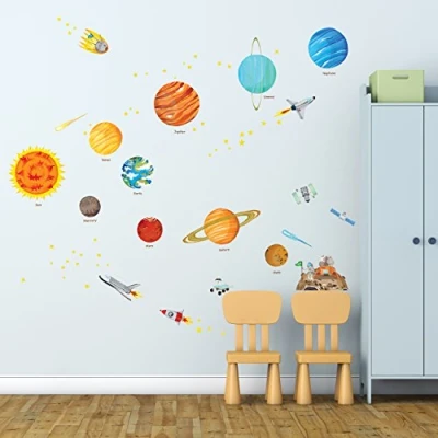 Image of DECOWALL DS9 1501S The Solar System (Medium) Kids Wall Stickers Decals Peel and Stick Removable for Nursery Bedroom Living Room Art murals Decorations