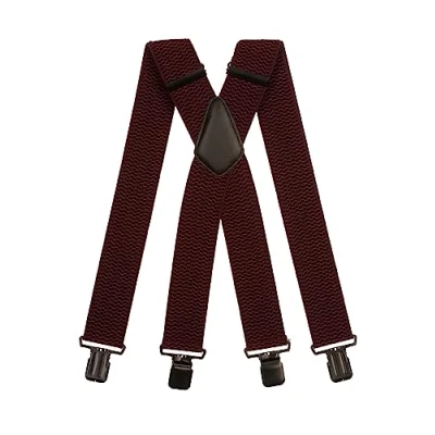 Image of Olata Men&#039;s Extra Wide X Shape Braces/Suspenders and Black Clips 5cm. Burgundy Red