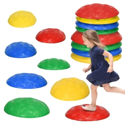 Image of ZONEKIZ Stepping Stones Kids, 8PCs Balance River with Non Slip Mats, Indoor Outdoor Sensory Toys, Obstacle Course for Ages 3 8 Years, Stackable Multicoloured