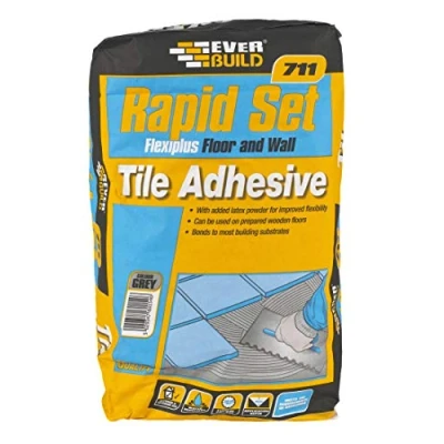 Image of Everbuild 711 TileSet Flexiplus S1 Floor And Wall Tile Adhesive Ready Mixed Anti Mould Water Resistant High Strength Grey 20kg