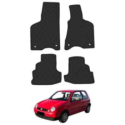 Image of Rubber Car Mats Compatible with VW Lupo (1998 2005) Tailored Fit Floor Set Accessory Black Custom 4 Pieces Clips Anti Slip Backing, Heavy Duty &amp; Waterproof