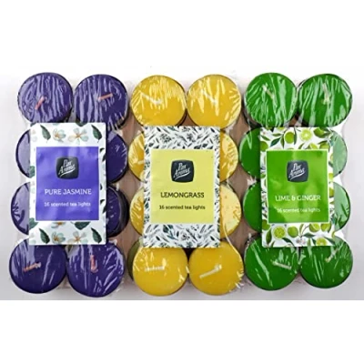 Image of Pan Aroma Tea Lights Scented Candles Set Of 48 Jasmine, Lemongrass, Lime &amp; Ginger