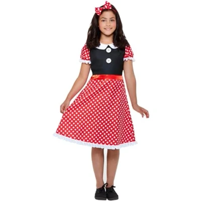 Image of Smiffys Cute Mouse Costume, Red &amp; White with Dress Headband, Girls Fancy Dress, Up Costumes