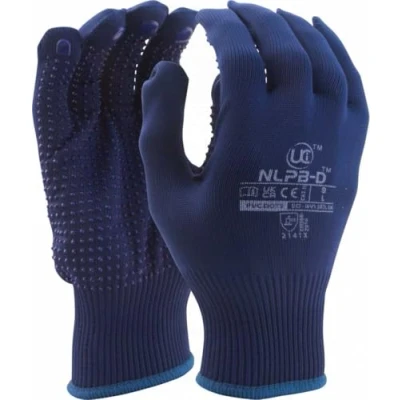 Image of UCi NLPB D Full Fingered Low Lint 13 Gauge PVC Dotting Palm Polyester Dexterity Durability Gloves Blue (8 / Medium)