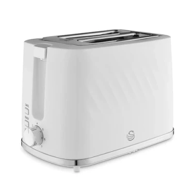 Image of Swan ST14071WHT Windsor 2 Slice Toaster with 7 Browning Levels, Defrost/Reheat/Cancel Functions, Self Centring Functions and Removable Crumb Tray, 900W, White