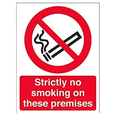 Image of Vsafety 57049AN W Strictly No Smoking On These Premises Prohibition Sign 150mm x 200mm Self Adhesive Window Sticker, Black/Red