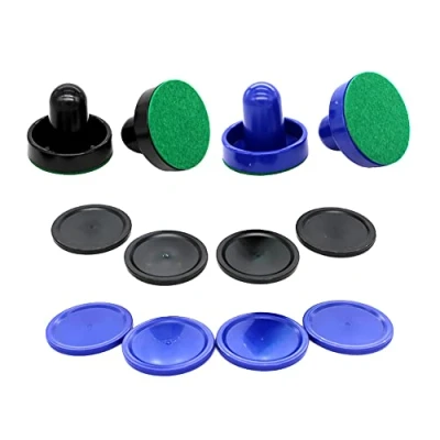 Image of 4 Pcs Air Hockey Pushers with 8 Pucks Paddles Goal Handles Replacement Accessories for Game Tables Blue Black