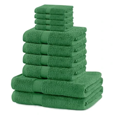 Image of DecoKing Set of 10 Cotton Quality 525 g/m² 4 Guest Towels 30 x 50 cm Hand 100 and 2 Bath 70 140 Green Absorbent Marina