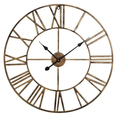 Image of Crystals Open Face Large Outdoor Garden Wall Clock, Giant Big Roman Numerals 60CM (Gold)