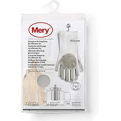 Image of Mery Silicone Cleaning Gloves 2 Pack, Light Grey, Size: 34.5 x 15.5 2.5 cm One Size