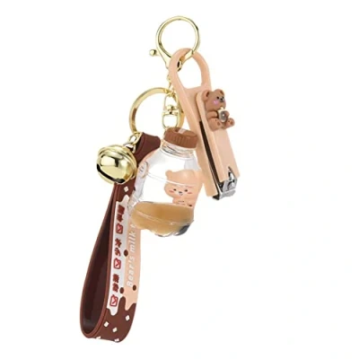 Image of KUPOOL Milk Bottle Nail Clipper Key Chain Portable Bear Ring Drinking Tea Pendant Jewelry Gift for Children Women Girlfriend Trendy Cartoon Animal Bag Backpack Car Keys Pendant, Brown