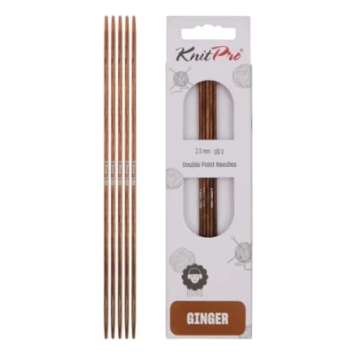 Image of KnitPro Ginger Double Pointed Needles 12.5cm x 2mm Ended Knitting Pins, Set of 5