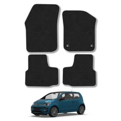 Image of Car Mats Compatible with VW Up (2012 ) Tailored Fit Grey Carpet Floor Set Accessory Custom 4 Pieces Anti Slip Backing &amp; Binding Trim Edge