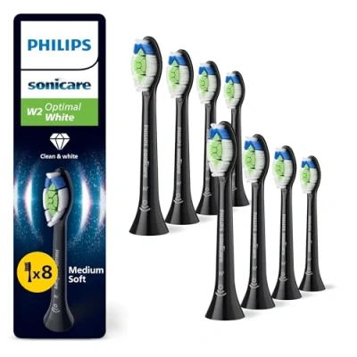 Image of Philips Sonicare W2 Optimal White, Genuine Replacement Toothbrush Heads, Black, 8 Pack, HX6068/88