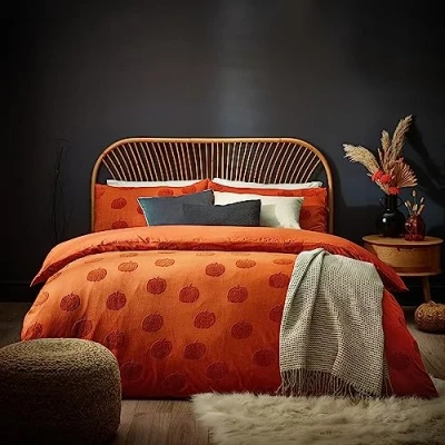 Image of furn. Pumpkin Tufted King Size Duvet Set Spice, Orange
