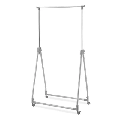 Image of Whitmor Foldable Garment Rack Rolling Clothes Hanger Adjustable Height,Silver