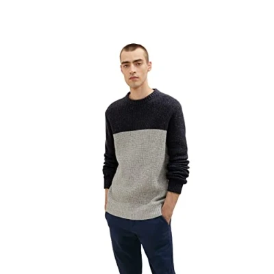 Image of TOM TAILOR Men&#039;s Knitted Jumper with colour Block 1033658, 30664 Blue Grey Color Nep, L