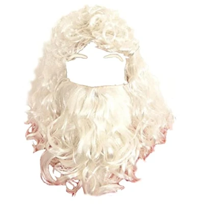 Image of Dreamzfit Santa Claus Father Christmas Wig, Beard &amp; Eyebrows Set Adult Xmas Fancy Dress Costume Accessory, White