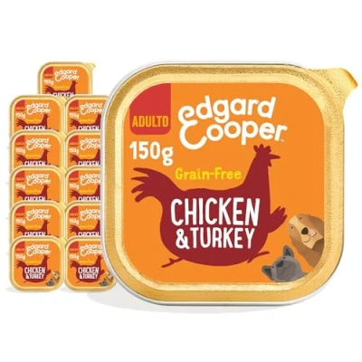 Image of Edgard Cooper Natural Wet Dog Food (Chicken &amp; Turkey, 11 x ‎150g cup) Grain Gluten Free, ingedients fresh meat, full of essential amino acids for healthy insides