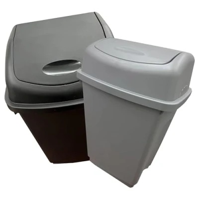 Image of STAR SUPPLIES Home Office Bathroom Black or Silver Plastic Kitchen Waste Rubbish Bin With Swing Lid (Silver, 1 x 50 Litre Bin)