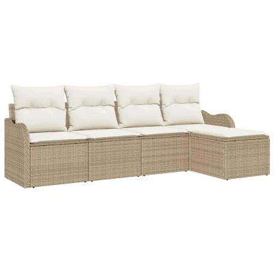 Image of vidaXL 5 Piece Garden Sofa Set with Cushions Beige Poly Rattan