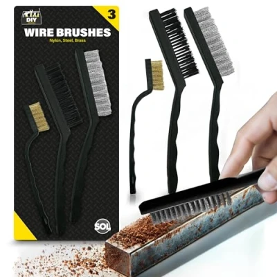 Image of 3pk Small Wire Brushes for Cleaning Mini Wool Brush Set Fine Rust Removal Nylon Brass Metal Steel Soft Remover