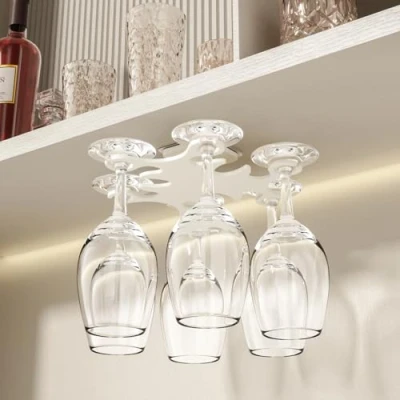 Image of Vaisoeny Wine Glass Rack, 360 Infinitely Rotating Holder, No Drilling Holders Hanging Under Shelf, Easy Installation Storage for Kitchens and Bars.(White)