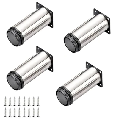 Image of Qrity 4x Cabinet Legs Sofa Feet Worktop/Unit/Breakfast Bar/Desk Table Furniture Chrome Metal Adjustable Height (Total:150 165mm)