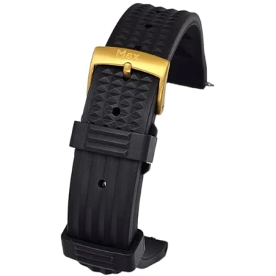 Image of Max Quick Release FKM Rubber Divers Watch Strap Replacement Band Waffle Style Fluororubber (20mm, Black Gold)