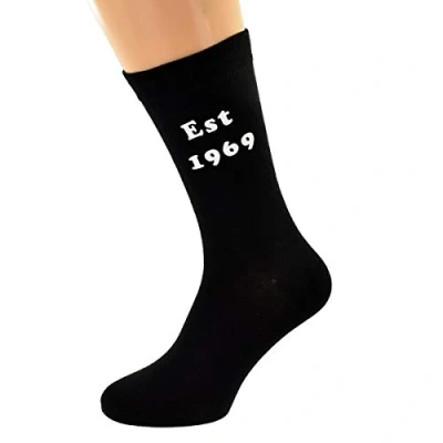 Image of Est 1969 Printed on Mens Black Socks for 50th Birthday Present 2019