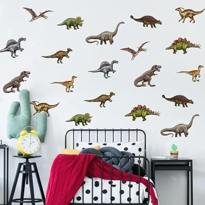 Image of Stickerscape Dinosaur Wall Stickers Dino Decals Bedroom Accessories Kids Room Decor for Walls Boys Removable (Geometric Dinosaurs)