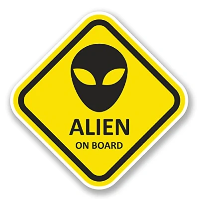Image of 2 x 10cm Alien on Board Vinyl Sticker Laptop Car Bike Joke UFO Camper Van #5790 (10cm 10cm)