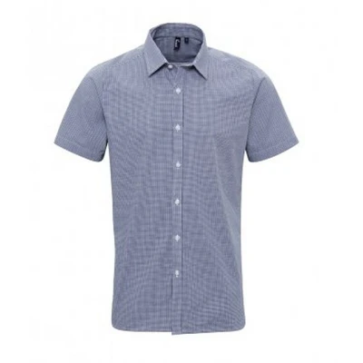 Image of Premier Mens Gingham Short Sleeve Shirt (Navy/White) Cotton Size Large