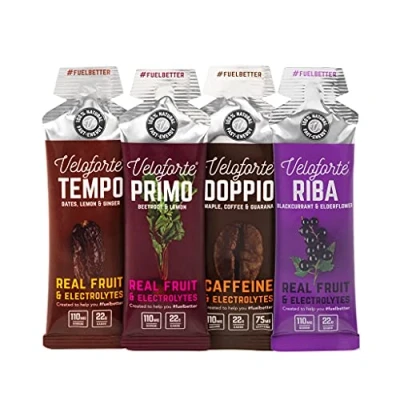 Image of Veloforte Mixed Energy Gel Pack with Fast Releasing Energy, 100% Natural &amp; Delicious Gels 22g of Tempo, Doppio Primo Flavour (15 Pack)