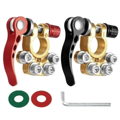 Image of Battery Terminal Connectors 4 Way, 2 Pcs Quick Release Terminals with wrench, for Cars, Trucks, Ships, Mobile Homes 12/24V