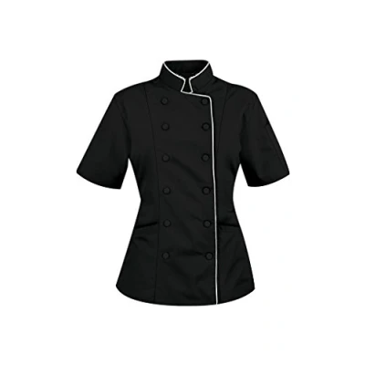 Image of Chef Apparel Short Sleeves Women&#039;s Ladies Chef&#039;s Coat Jackets XXL (for Bust 42 43), Black