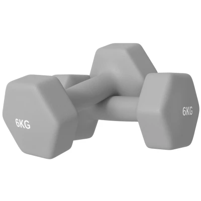 Image of SPORTNOW Set of 2 Hex Dumbbells, Weights Pair with Non Slip Grip, Home Gym Fitness Training Equipment, x 6kg, Grey