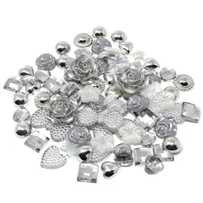 Image of 80 Mix Silver Shabby Chic Resin Flatbacks Elegant Embellishments for Creative Cardmaking and Scrapbooking Projects