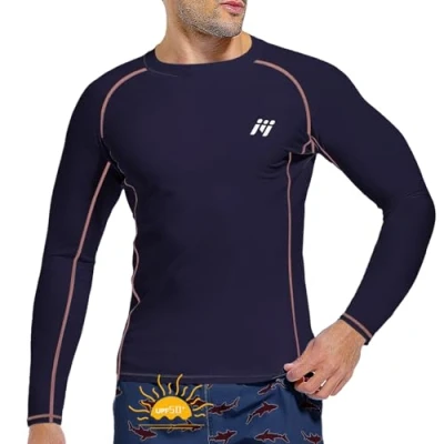 Image of MEETWEE Men Swimming Shirt UV Swim Top Short/Long Sleeve UPF 50+ Rash Guard Vest T Sun Protection Surfing Diving