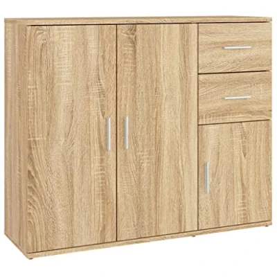 Image of vidaXL Solid Engineered Wood Sideboard in Sonoma Oak Modern Style Storage Cabinet for Living Room with Spacious Top Decor Display